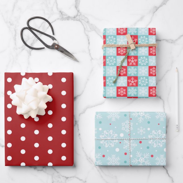 Polka Dots & Snowflakes Geschenkpapier Set (Vorderseite)