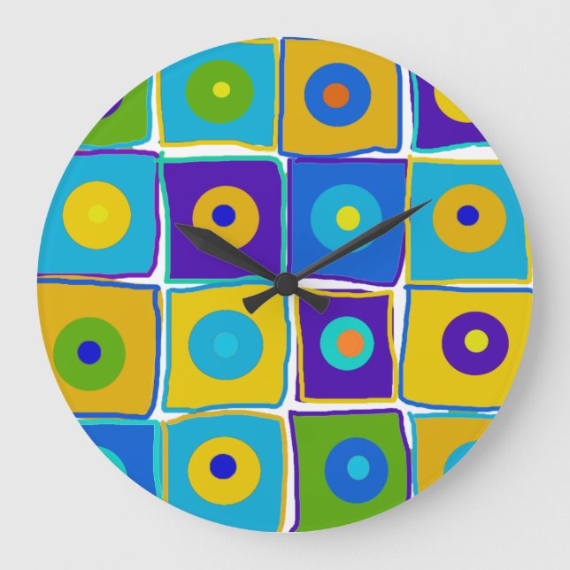 Polka Dots & Squares Art Clock Große Wanduhr (Vorderseite)