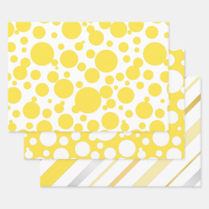 Polka Dots Streifen Muster gelb-silber-golden Geschenkpapier Set