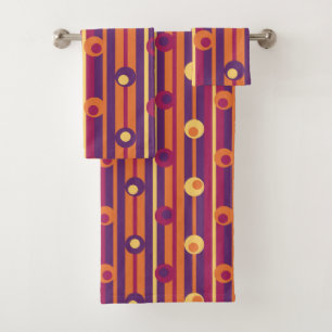 Polka Dots & Stripes, Lila, Orange, Fuchsia Badhandtuch Set