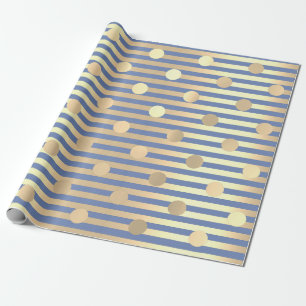 Polka Dots Strips Champaigne Gold Blauer Pastell Geschenkpapier
