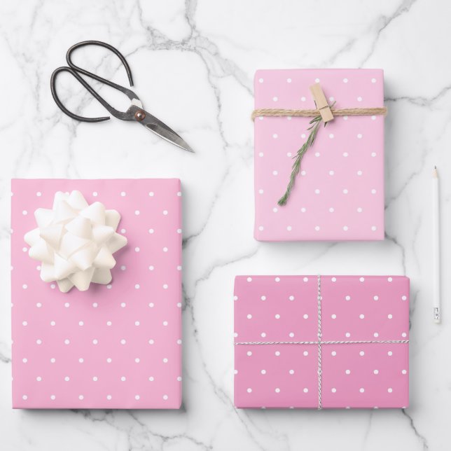 Polka Dots Three Pinks Wrapping Paper Sheets Geschenkpapier Set (Vorderseite)