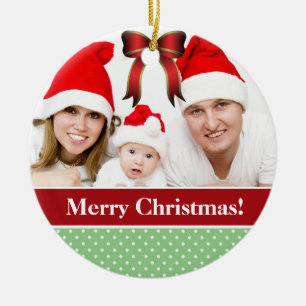 Polka Dots und Red Bow Custom Foto Weihnachten Keramik Ornament