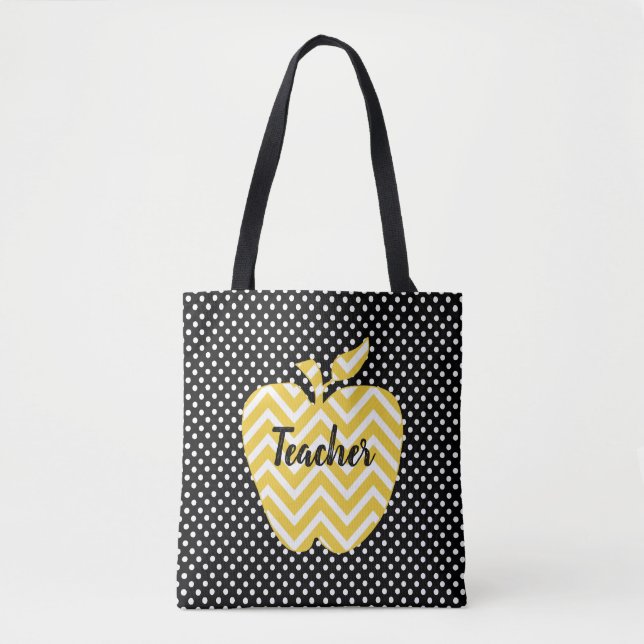 Polka Dots und Zickzack Apple Teachers Tote Bag (Vorderseite)