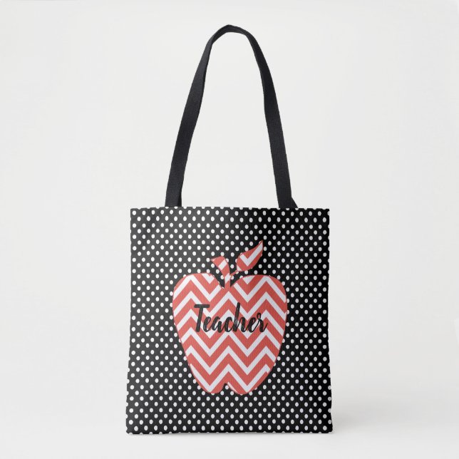 Polka Dots und Zickzack Apple Teachers Tote Bag (Vorderseite)
