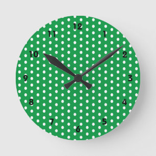 Polka Dots weiße Punkte Kelly Green Runde Wanduhr