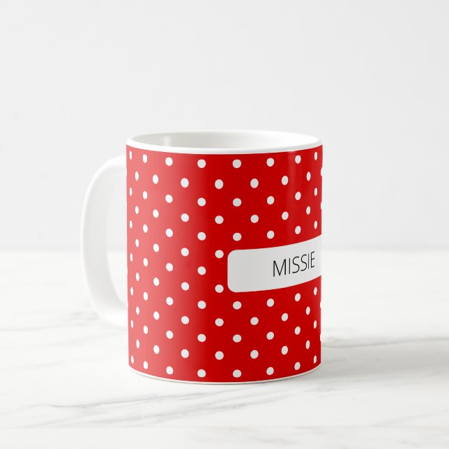 Polka Dots White auf Red Kaffeetasse (Vorderseite Links)