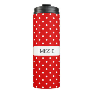Polka Dots White auf Red Thermosbecher