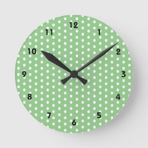 Polka Dots white dots Sage Runde Wanduhr
