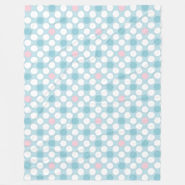 Polka dots white pink blue retro fleecedecke (Vorderseite)