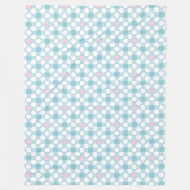 Polka dots white pink blue retro fleecedecke (Vorderseite)
