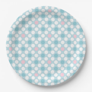 Polka dots white pink blue retro pappteller