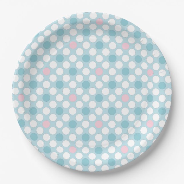 Polka dots white pink blue retro pappteller (Vorderseite)