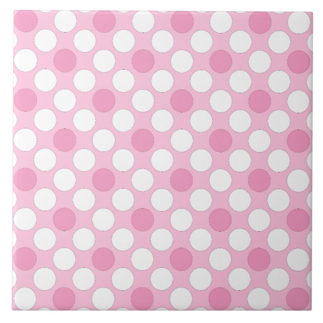 Polka dots white pink Retro Fliese (Vorderseite)