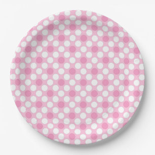 Polka dots white pink Retro Pappteller