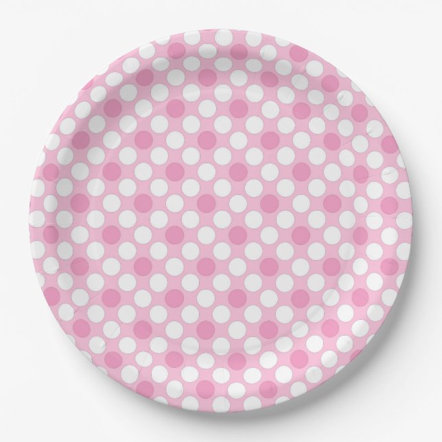 Polka dots white pink Retro Pappteller (Vorderseite)