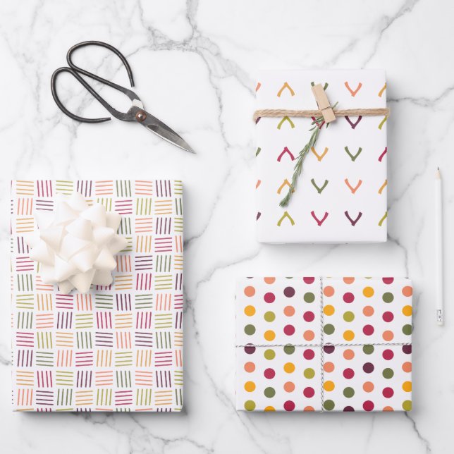 Polka Dots| Wishbones | Weaving lines -  Geschenkpapier Set (Vorderseite)