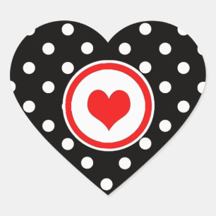 Polka Dots with Red Heart Herz-Aufkleber