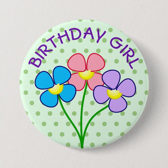 Polka Dotted Birthday Girl Button (Vorderseite)