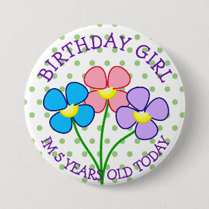 Polka Dotted Birthday Girl Button 5 Jahre