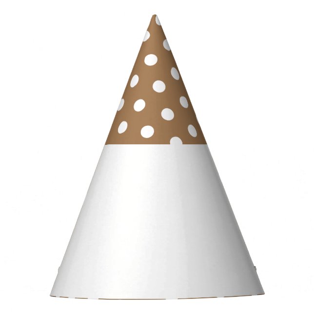 Polka Dotted Mocha Brown Tipp Weißer Hintergrund Partyhütchen (Vorderseite)