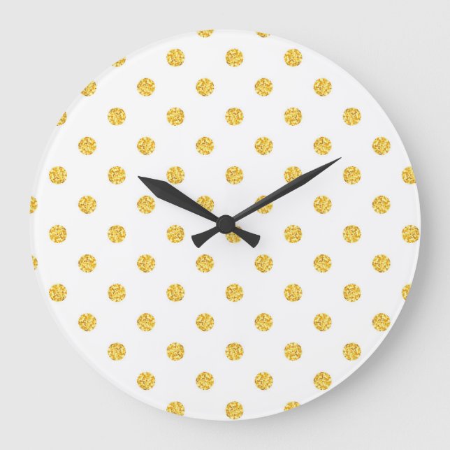 Polka Gold Glitzer Dots Texture Große Wanduhr (Vorderseite)