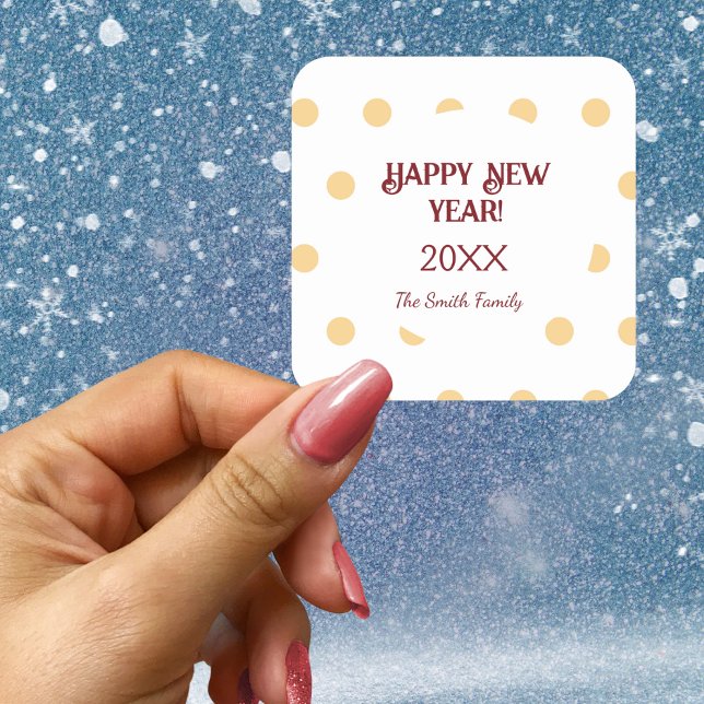 Polka Gold Silvester Party Quadratischer Aufkleber (Polka gold New Year's Eve Party Square Sticker)