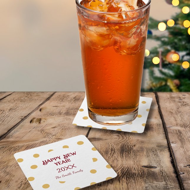 Polka Gold Silvester Party Rechteckiger Pappuntersetzer (Polka gold New Year's Eve Festive Party Drink Square Paper Coaster)