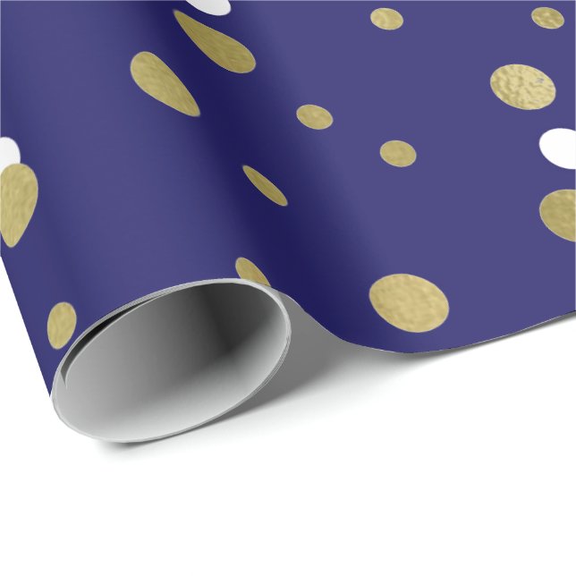 Polka Golden Tiny Dots Confetti Blue Navy Geschenkpapier (Rolleneckpunkt)