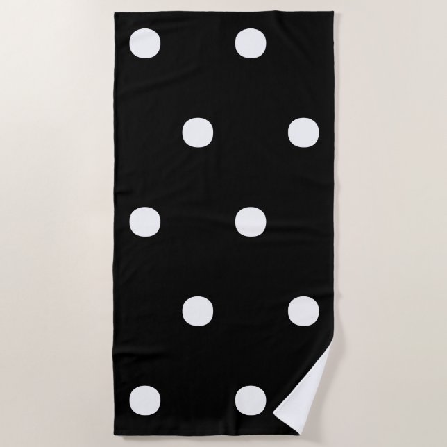 Polka hat ein Schwarz-weißes, feines, elegantes Mu Strandtuch (Vorderseite)