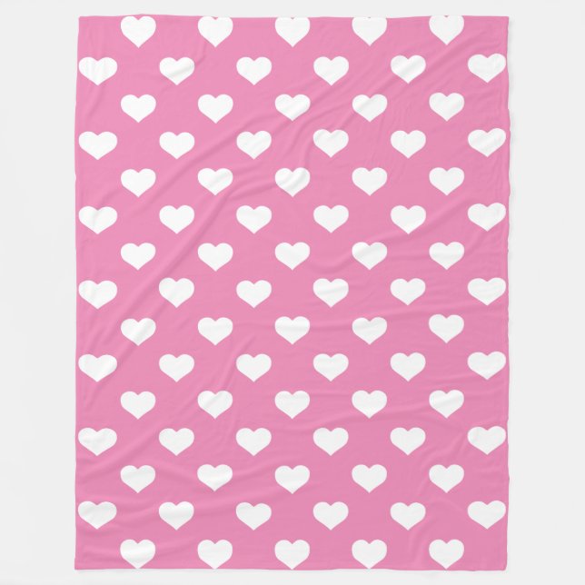 Polka Hearts Pink Fleece Blanket (Vorderseite)
