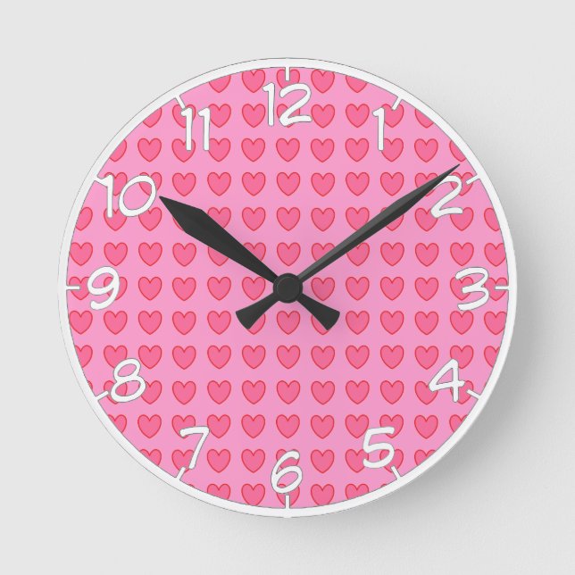 Polka Hearts Runde Wanduhr (Vorderseite)