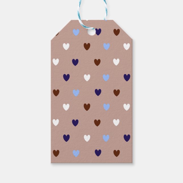 Polka-Herzen auf blassbraun Geschenkanhänger (Vorderseite)