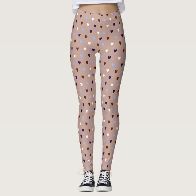 Polka-Herzen auf blassbraun Leggings (Vorderseite)