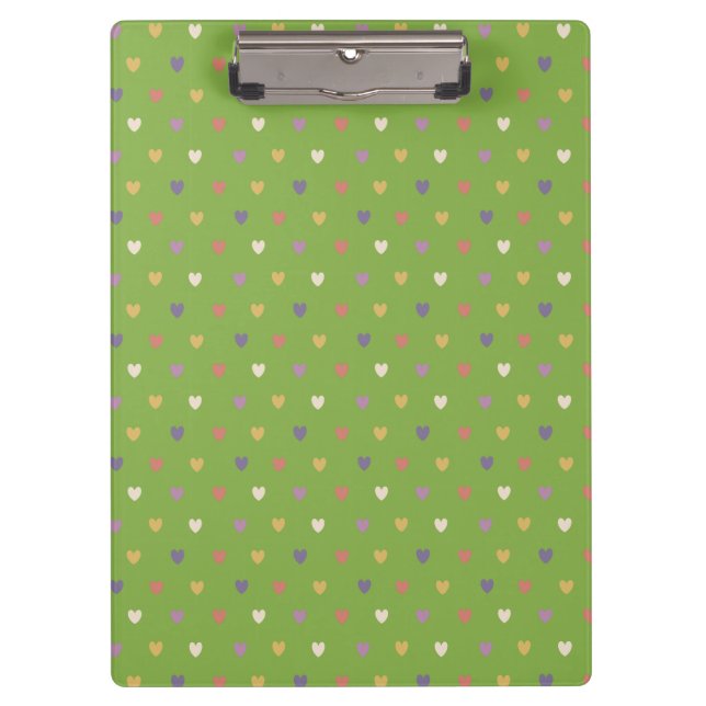 Polka Herzen auf grünem Grün Klemmbrett (Vorderseite)