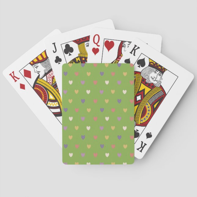 Polka Herzen auf grünem Grün Spielkarten (Rückseite)