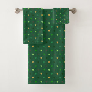 Polka Herzen auf Waldgrün Badhandtuch Set