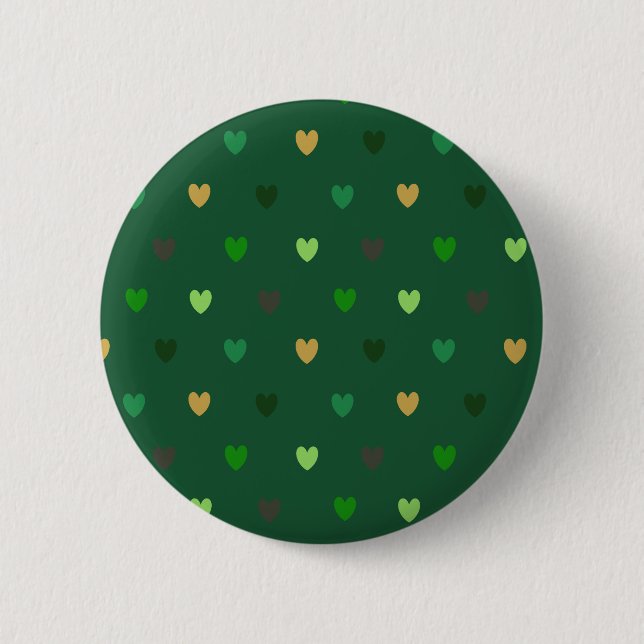 Polka Herzen auf Waldgrün Button (Vorderseite)