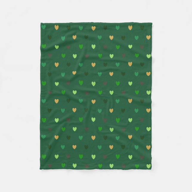 Polka Herzen auf Waldgrün Fleecedecke (Vorderseite)