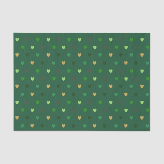 Polka Herzen auf Waldgrün Seidenpapier (Vorderseite)