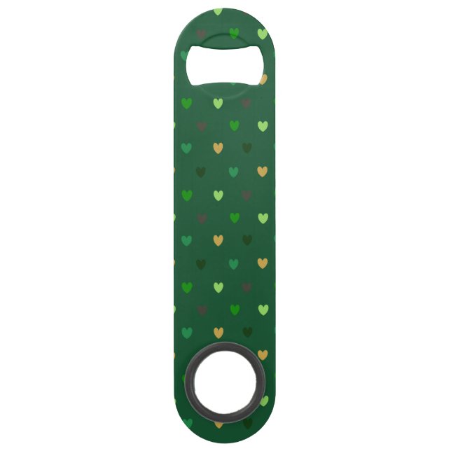 Polka Herzen auf Waldgrün Speed Flaschenöffner (Vorderseite)