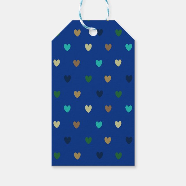 Polka Herzen in pfauenblauen Tönen Geschenkanhänger (Vorderseite)