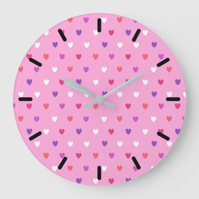 Polka-Herzen pink Große Wanduhr (Vorderseite)