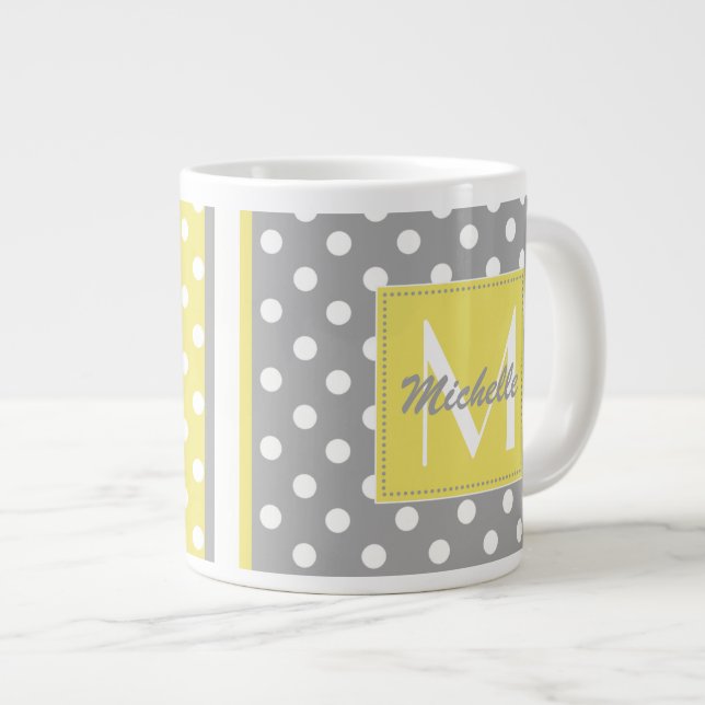 Polka-Punkt-Monogramm-Tunnel-bohrwagenTasse Jumbo-Tasse (Vorderseite Rechts)
