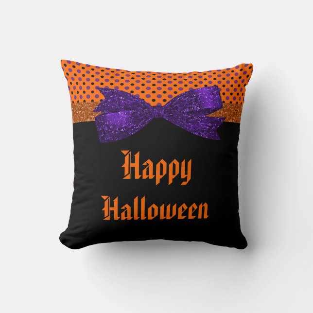 Polka-Punkt orange lila schwarzes Halloween Kissen (Vorderseite)