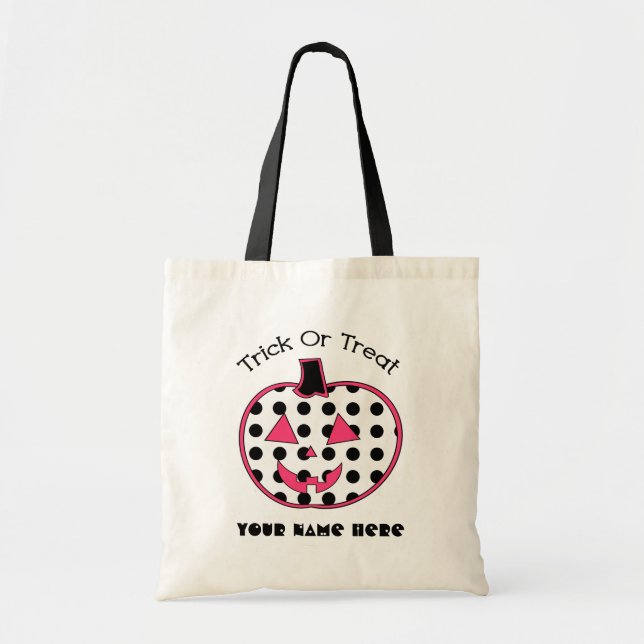 Polka-Punkt u. rosa Kürbislaterne-Trick oder Tragetasche (Vorne)