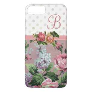 Polka-Punkt-Vintages BlumenRosen-Monogramm Case-Mate iPhone Hülle