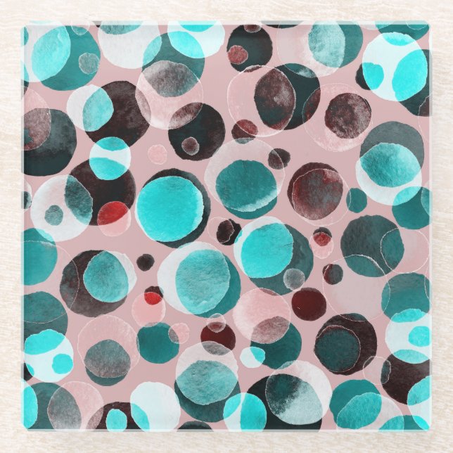 Polka Punkt Wasserfarbe, abstraktes Muster. Glasuntersetzer (Vorderseite)