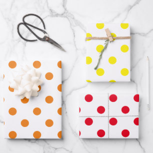 Polka-Punkte in Rot-Orange und Gelb Geschenkpapier Set