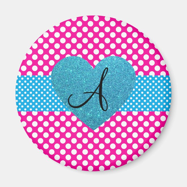Polka-Punkte rosa und weiße Monogramm Magnet (Vorne)